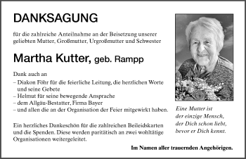 Traueranzeige von Martha Kutter von Memminger Zeitung