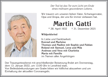 Traueranzeige von Martin Gatti von Allgäuer Zeitung,Kempten