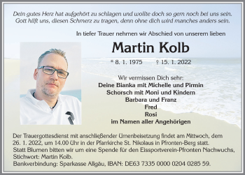 Traueranzeige von Martin Kolb von Allgäuer Zeitung, Füssen
