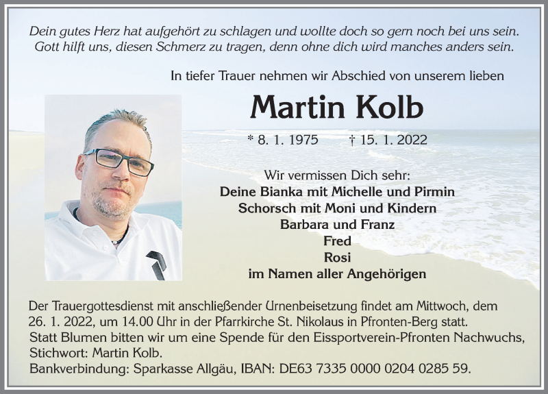  Traueranzeige für Martin Kolb vom 21.01.2022 aus Allgäuer Zeitung, Füssen