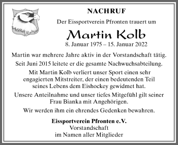 Traueranzeige von Martin Kolb von Allgäuer Zeitung, Füssen