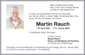 Traueranzeige von Martin Rauch von Memminger Zeitung