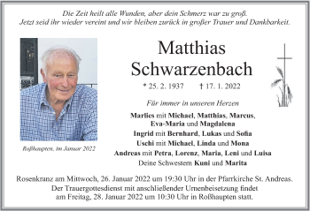Traueranzeige von Matthias Schwarzenbach von Allgäuer Zeitung, Füssen
