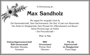 Traueranzeige von Max Sandholz von Allgäuer Anzeigeblatt