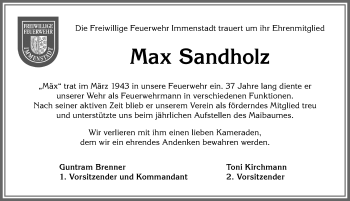 Traueranzeige von Max Sandholz von Allgäuer Anzeigeblatt