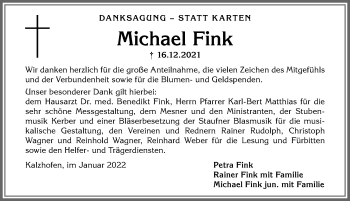 Traueranzeige von Michael Fink von Allgäuer Anzeigeblatt