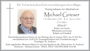 Traueranzeige von Michael Grieser von Allgäuer Zeitung, Füssen