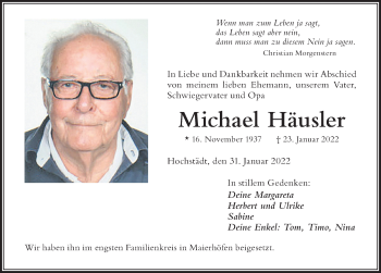 Traueranzeige von Michael Häusler von Der Westallgäuer