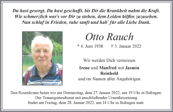 Traueranzeige von Otto Rauch von Allgäuer Zeitung, Marktoberdorf