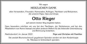Traueranzeige von Otto Rieger von Allgäuer Zeitung, Marktoberdorf