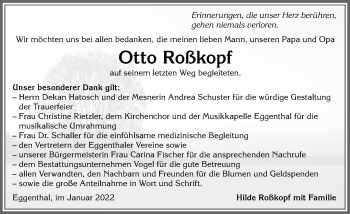 Traueranzeige von Otto Roßkopf von Allgäuer Zeitung, Kaufbeuren/Buchloe