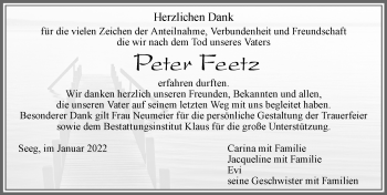 Traueranzeige von Peter Feetz von Allgäuer Zeitung, Füssen