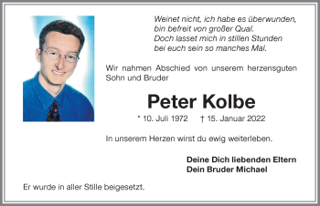 Traueranzeige von Peter Kolbe von Memminger Zeitung