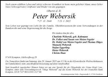 Traueranzeige von Peter Webersik von Allgäuer Zeitung,Kempten