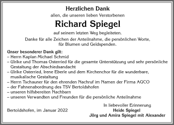 Traueranzeige von Richard Spiegel von Allgäuer Zeitung, Marktoberdorf