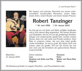 Traueranzeige von Robert Tanzinger von Allgäuer Anzeigeblatt