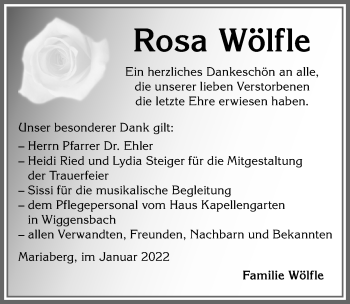 Traueranzeige von Rosa Wölfle von Allgäuer Zeitung,Kempten