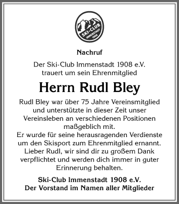 Traueranzeige von Rudl Bley von Allgäuer Anzeigeblatt