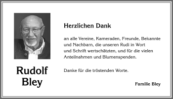 Traueranzeige von Rudolf Bley von Allgäuer Anzeigeblatt