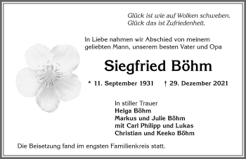 Traueranzeige von Siegfried Böhm von Allgäuer Zeitung,Kempten