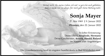 Traueranzeige von Sonja Mayer von Allgäuer Zeitung, Füssen