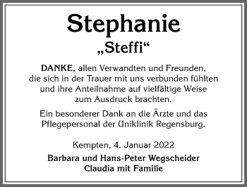 Traueranzeige von Stephanie  von Allgäuer Zeitung,Kempten