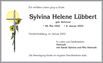Traueranzeige von Sylvina Helene Lübbert von Allgäuer Anzeigeblatt