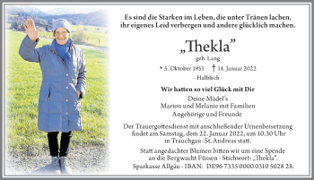 Traueranzeige von Thekla  von Allgäuer Zeitung, Füssen