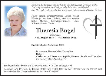 Traueranzeige von Theresia Engel von Memminger Zeitung