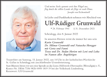 Traueranzeige von Ulf-Rüdiger Grunwald von Der Westallgäuer