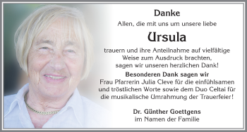 Traueranzeige von Ursula  von Allgäuer Anzeigeblatt