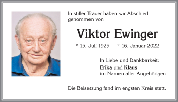 Traueranzeige von Viktor Ewinger von Allgäuer Zeitung,Kempten