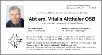 Traueranzeige von Vitalis Altthaler von Allgäuer Zeitung, Gesamtausgabe