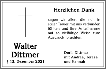 Traueranzeige von Walter Dittmer von Allgäuer Zeitung, Füssen