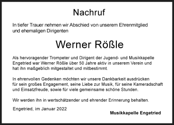 Traueranzeige von Werner Rößle von Memminger Zeitung