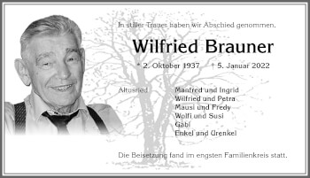 Traueranzeige von Wilfried Brauner von Allgäuer Zeitung,Kempten