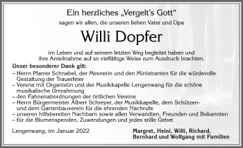 Traueranzeige von Willi Dopfer von Allgäuer Zeitung, Marktoberdorf