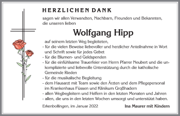 Traueranzeige von Wolfgang Hipp von Allgäuer Zeitung, Füssen
