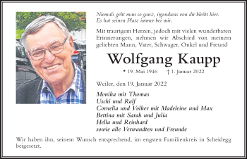 Traueranzeige von Wolfgang Kaupp von Der Westallgäuer