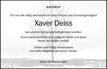 Traueranzeige von Xaver Deiss von Der Westallgäuer