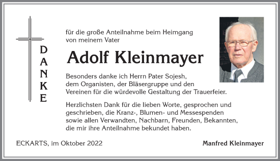 Traueranzeige von Adolf Kleinmayer von Allgäuer Anzeigeblatt