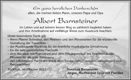 Traueranzeige von Albert Barnsteiner von Allgäuer Zeitung, Füssen