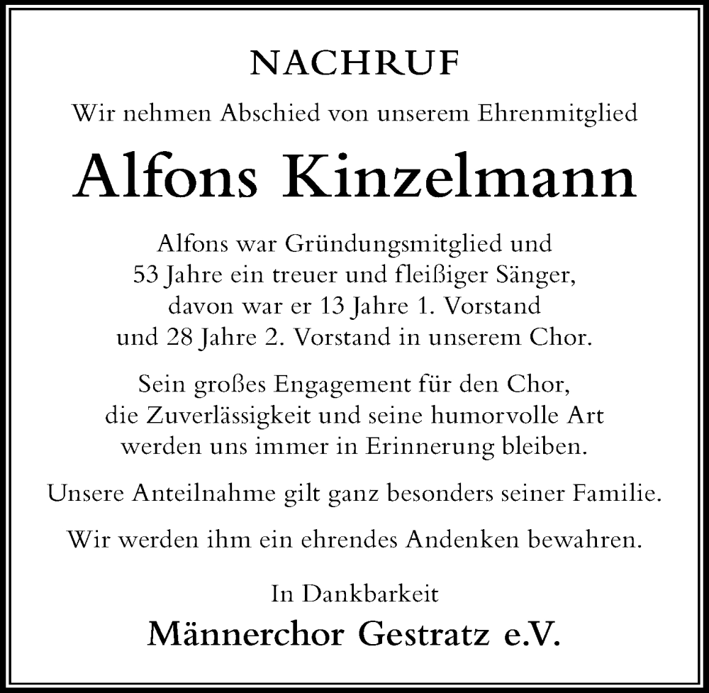  Traueranzeige für Alfons Kinzelmann vom 29.10.2022 aus Der Westallgäuer