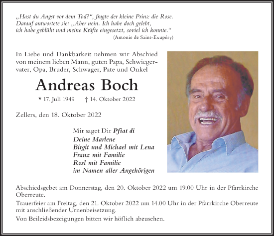 Traueranzeige von Andreas Boch von Der Westallgäuer