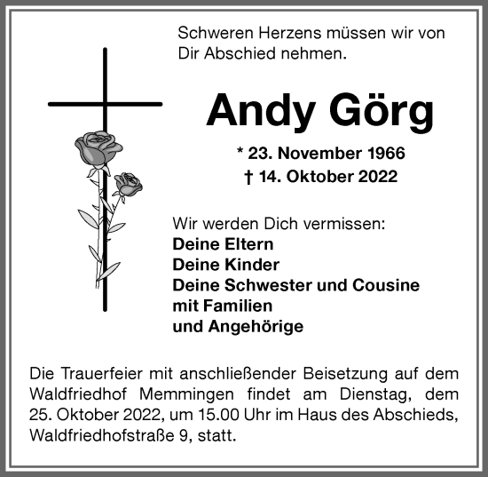 Traueranzeige von Andy Görg von Memminger Zeitung