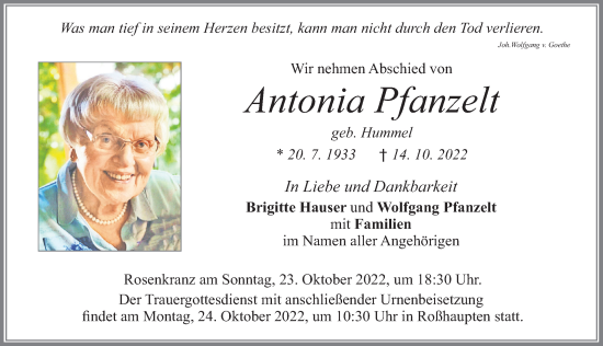 Traueranzeige von Antonia Pfanzelt von Allgäuer Zeitung, Füssen