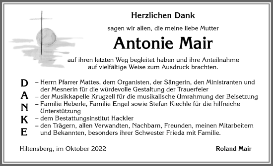 Traueranzeige von Antonie Mair von Allgäuer Zeitung,Kempten
