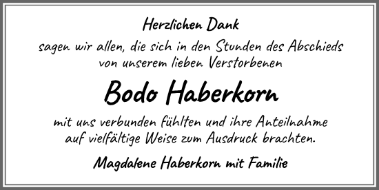 Traueranzeige von Bodo Haberkorn von Memminger Zeitung