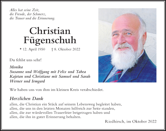 Traueranzeige von Christian Fügenschuh von Der Westallgäuer