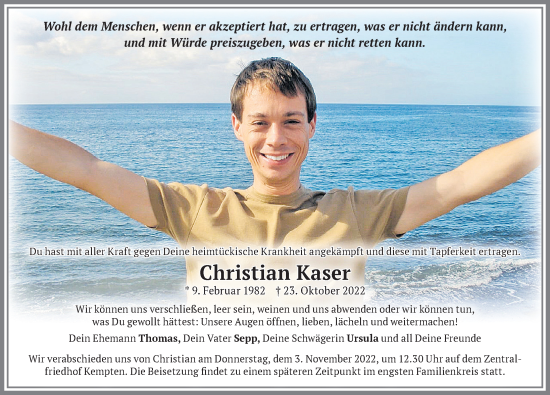 Traueranzeige von Christian Kaser von Allgäuer Zeitung,Kempten